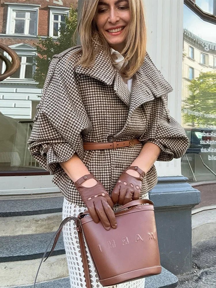 SOKYND Cassandra Lapel Checkered Coat Coats & Jackets1005009699002885-;ui1774570740284458778KhakiS
