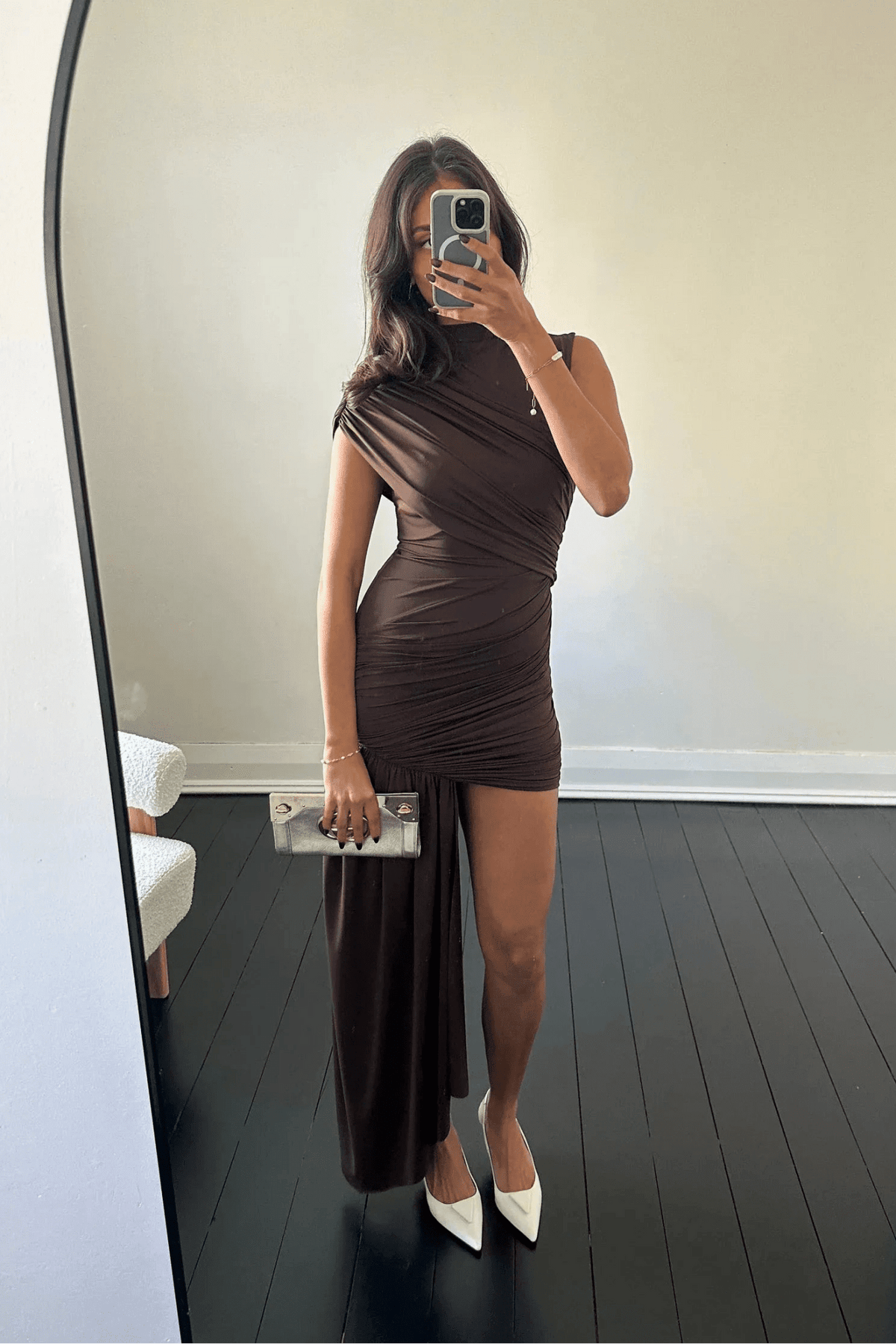 high neck ruched mini dress Jessica Bara Cera High Neck Ruched Mini Dress