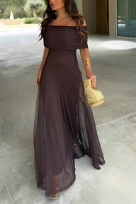 Lisa Abito lungo drappeggiato off‑shoulder