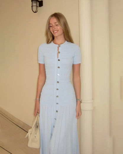SOKYND Celeste Ribbed Knit Midi Dress DressBlueXS