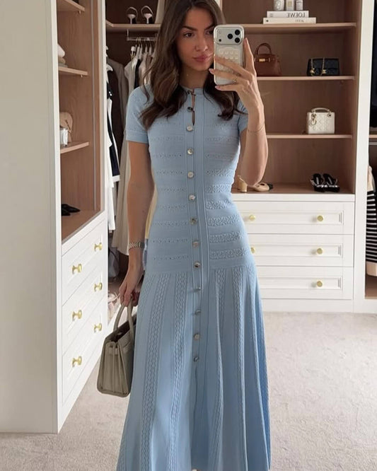 SOKYND Celeste Ribbed Knit Midi Dress DressBlueXS