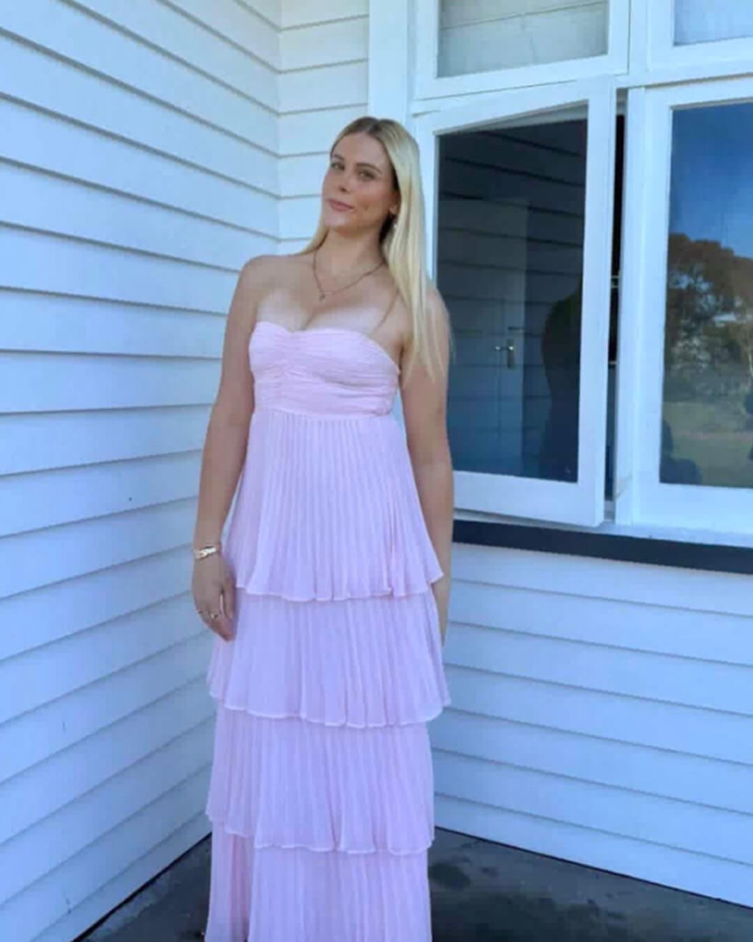 SOKYND Celeste Strapless Pleated Tiered Maxi Dress DressesS