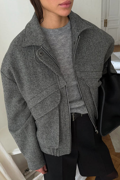 SOKYND Claudia Herringbone Stand Collar Coat CoatSOKYND-252631-BLA-M-34551BlackM