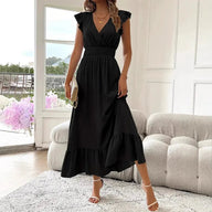 Vestido Rodado Dahlia com Folhos e Decote em V