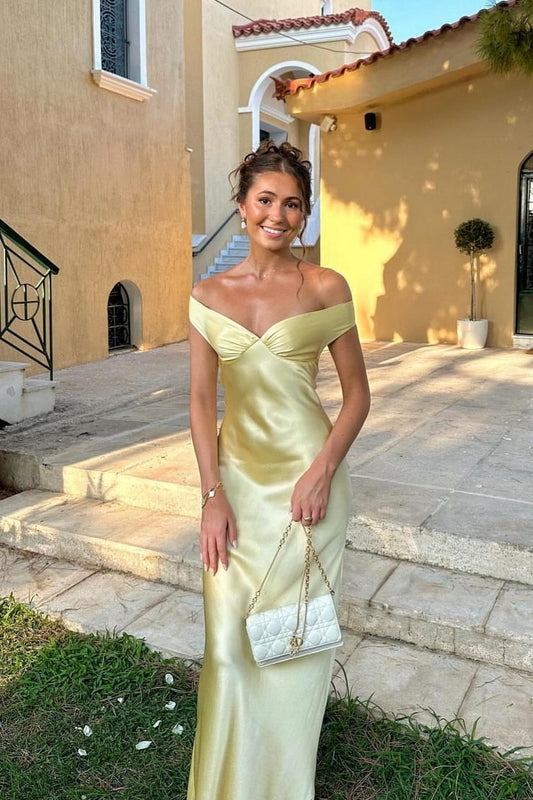 SOKYND Delia Satin Off the Shoulder Maxi Dress DressYellowXS