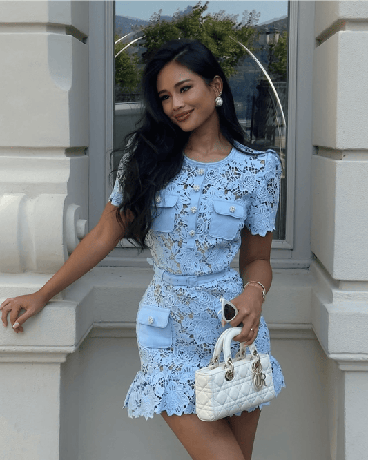 SOKYND Delilah Floral Lace Mini Dress DressBlueS