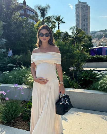 SOKYND Delilah Flowy Off - Shoulder Maternity Dress DressBeigeS