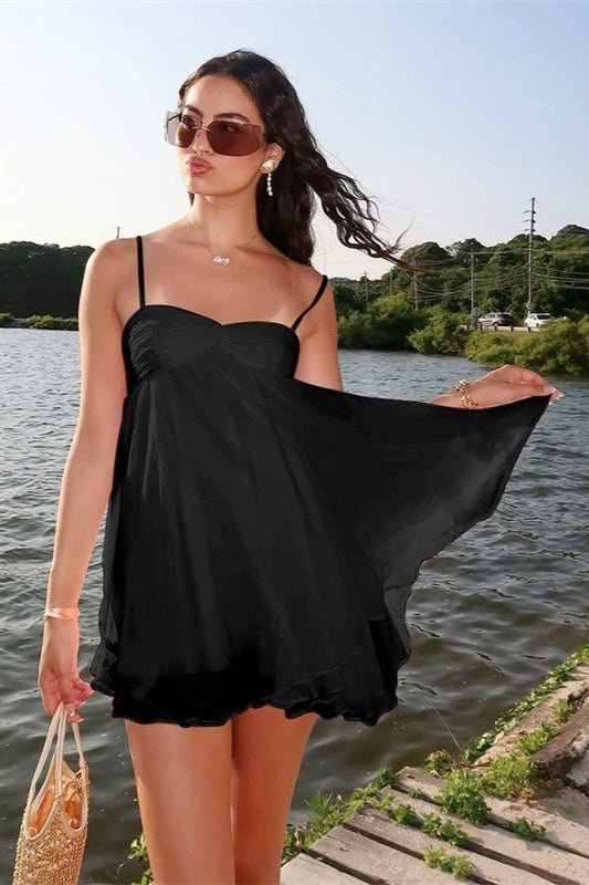 SOKYND Demetra Off Shoulder Chiffon Mini Dress DressBlackS