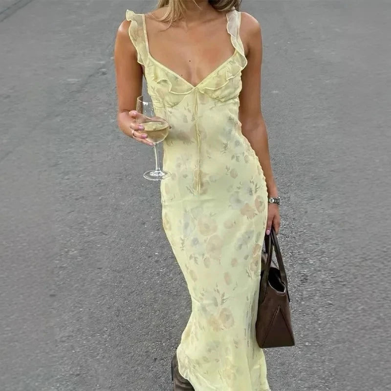 SOKYND Diana Floral Print Plunge Maxi Dress Dresses1005008832364106-;rf1773325641332446061YellowS