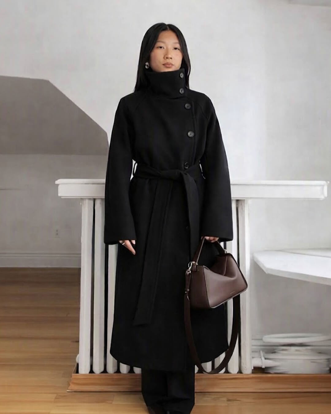 SOKYND Dolly Long Belted High Collar Coat Coats & Jacketsmc1767625273837611755BlackS