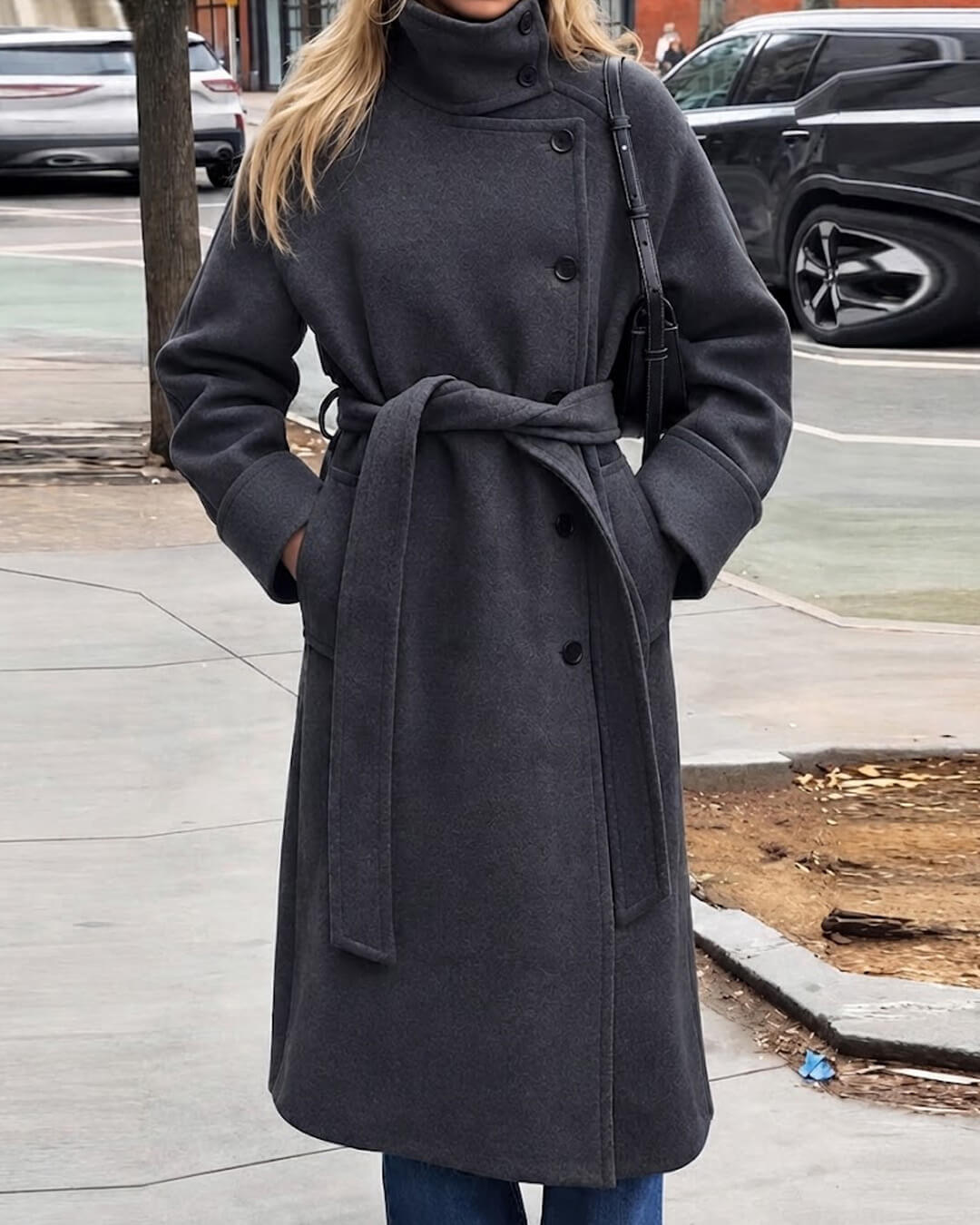 SOKYND Dolly Long Belted High Collar Coat Coats & Jacketshm1767625273837054983GreyS