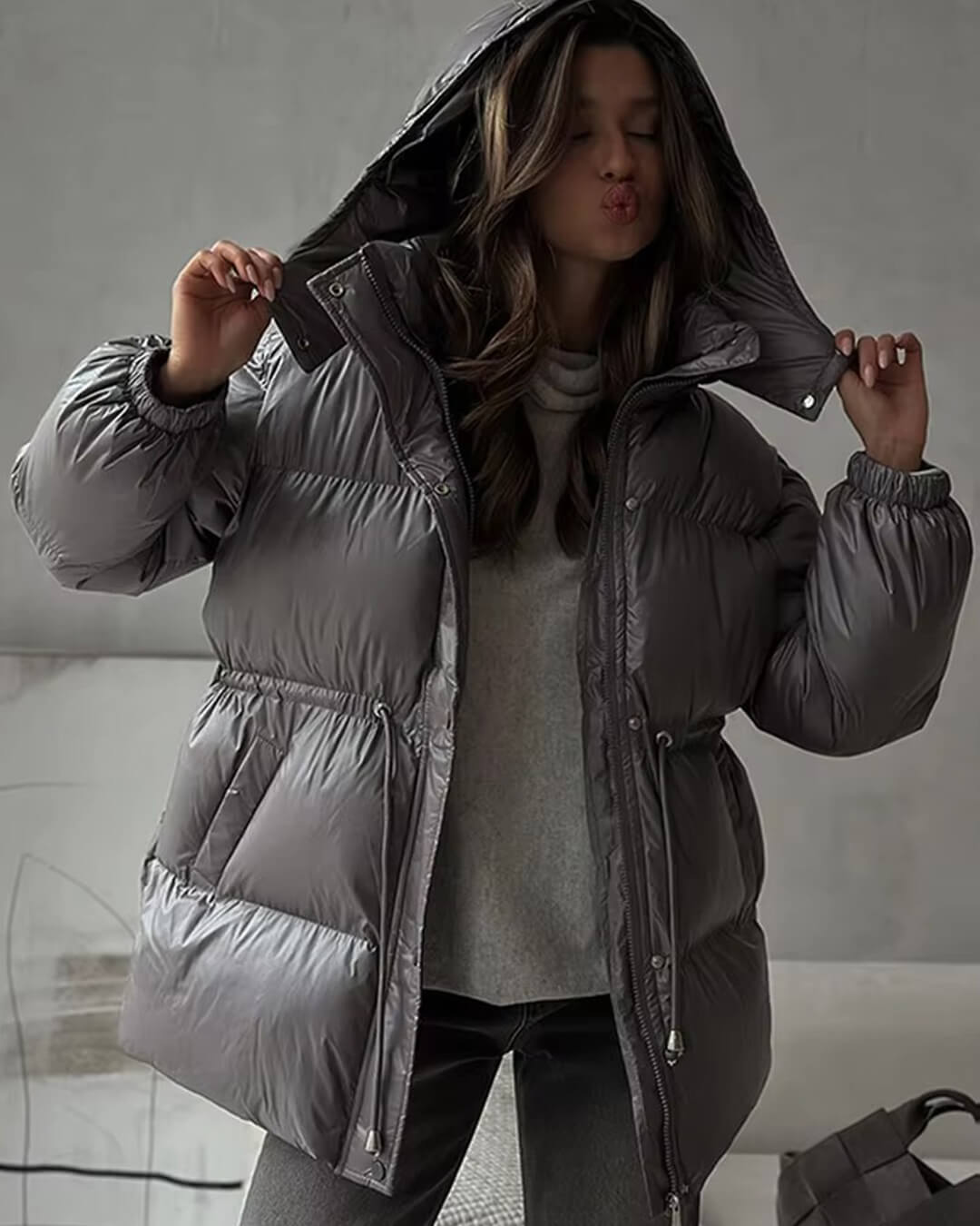 SOKYND Dorothy Drawstring Hooded Puffer Coat Coats & JacketsmP1767356248751149602Dark GrayS