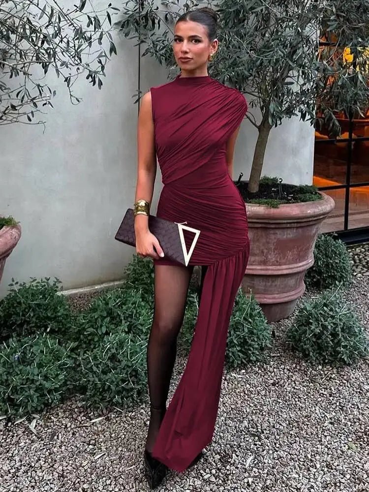 SOKYND Elaine Draped Ruched Mini Dress Dresses1005008678695665-;Hs1773325644669427877ClaretS