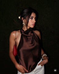 Top satin dos nu à col halter Elaine