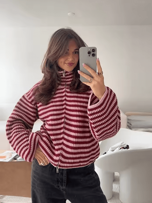 SOKYND Elena Knit Zip Sweater SweaterRedL