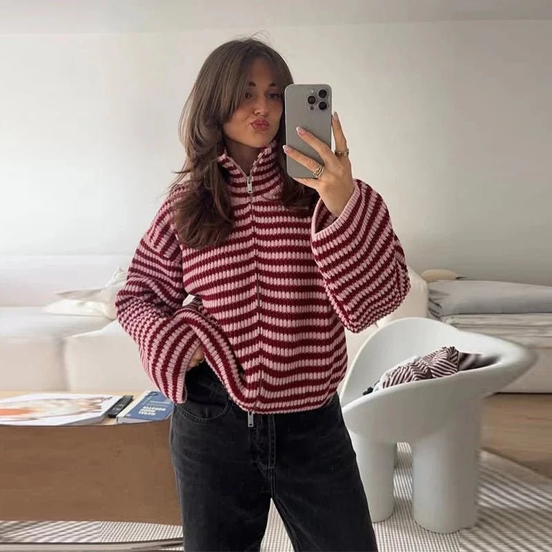 SOKYND Elena Knit Zip Sweater Sweaters & CardigansSOKYND-020375-RED-S-70551RedS