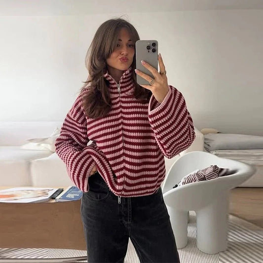 SOKYND Elena Knit Zip Sweater Sweaters & CardigansSOKYND-020375-RED-S-70551RedS