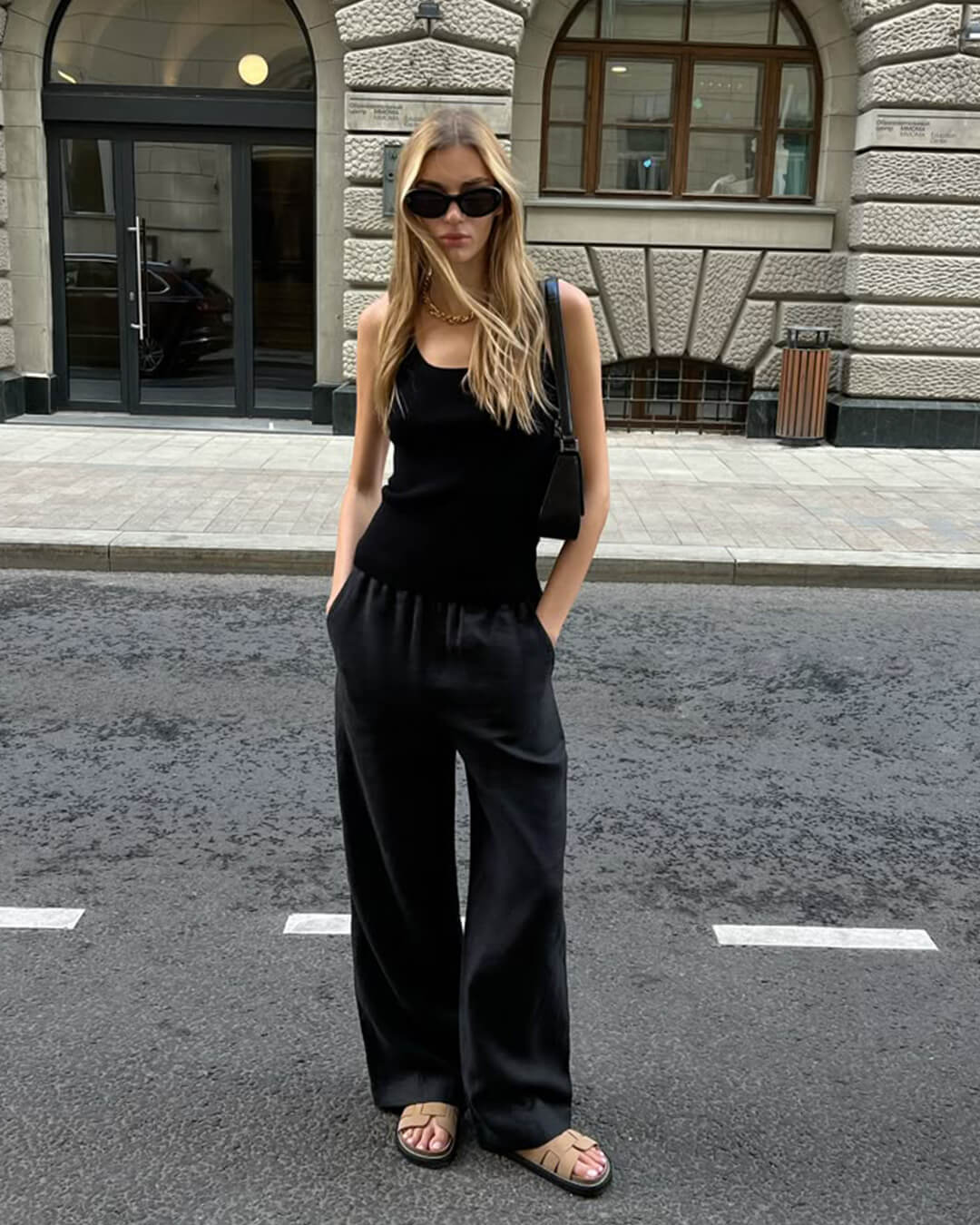 SOKYND Elena Wide Leg Satin Trousers PantsBrownS