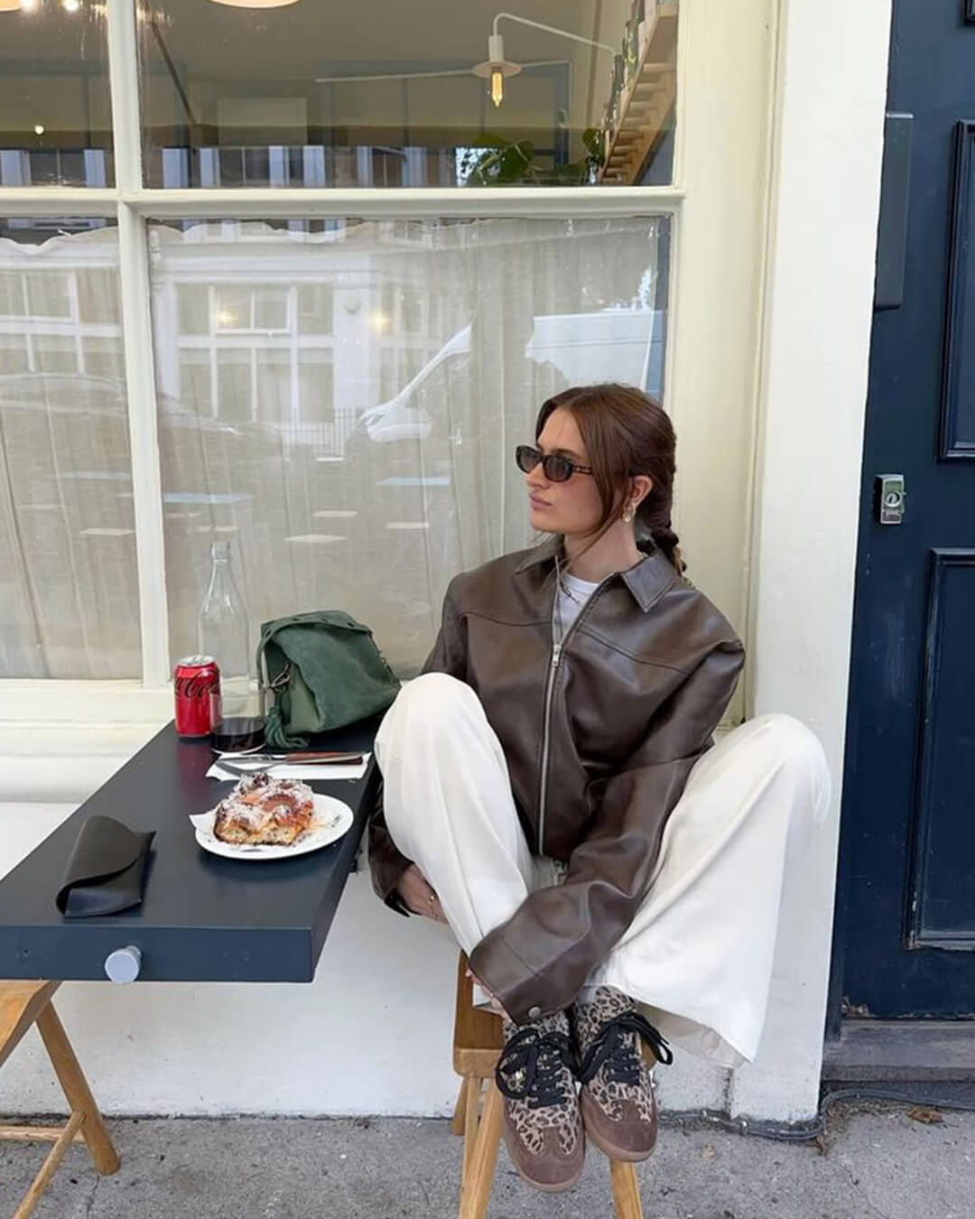 SOKYND Eliana Leather Moto Jacket Coats & JacketsBrownL
