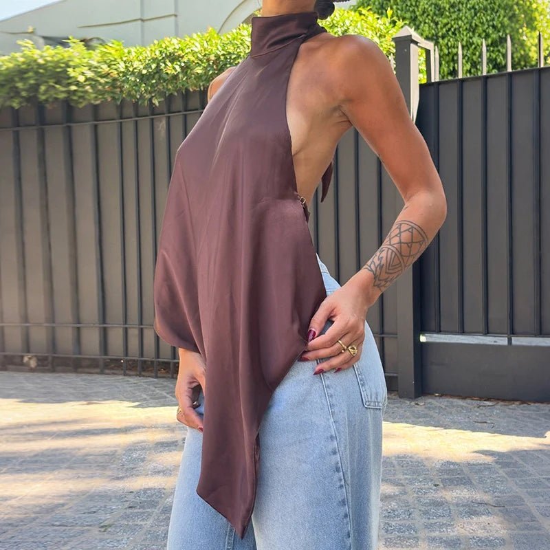 SOKYND Ellen Backless Halter Top TopSOKYND-682903-BRO-S-31927BrownS