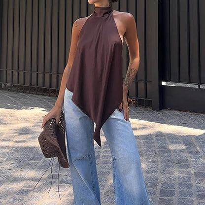 SOKYND Ellen Backless Halter Top TopSOKYND-682903-BRO-S-31927BrownS