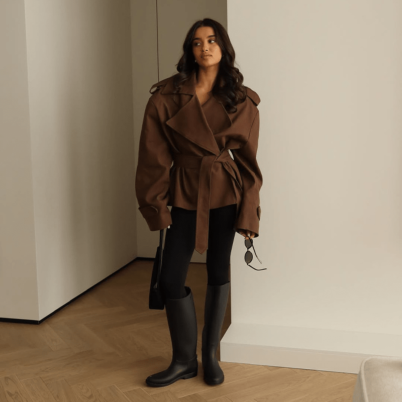 SOKYND Elona Belted Short Trench Coat Coats & JacketsBrownS