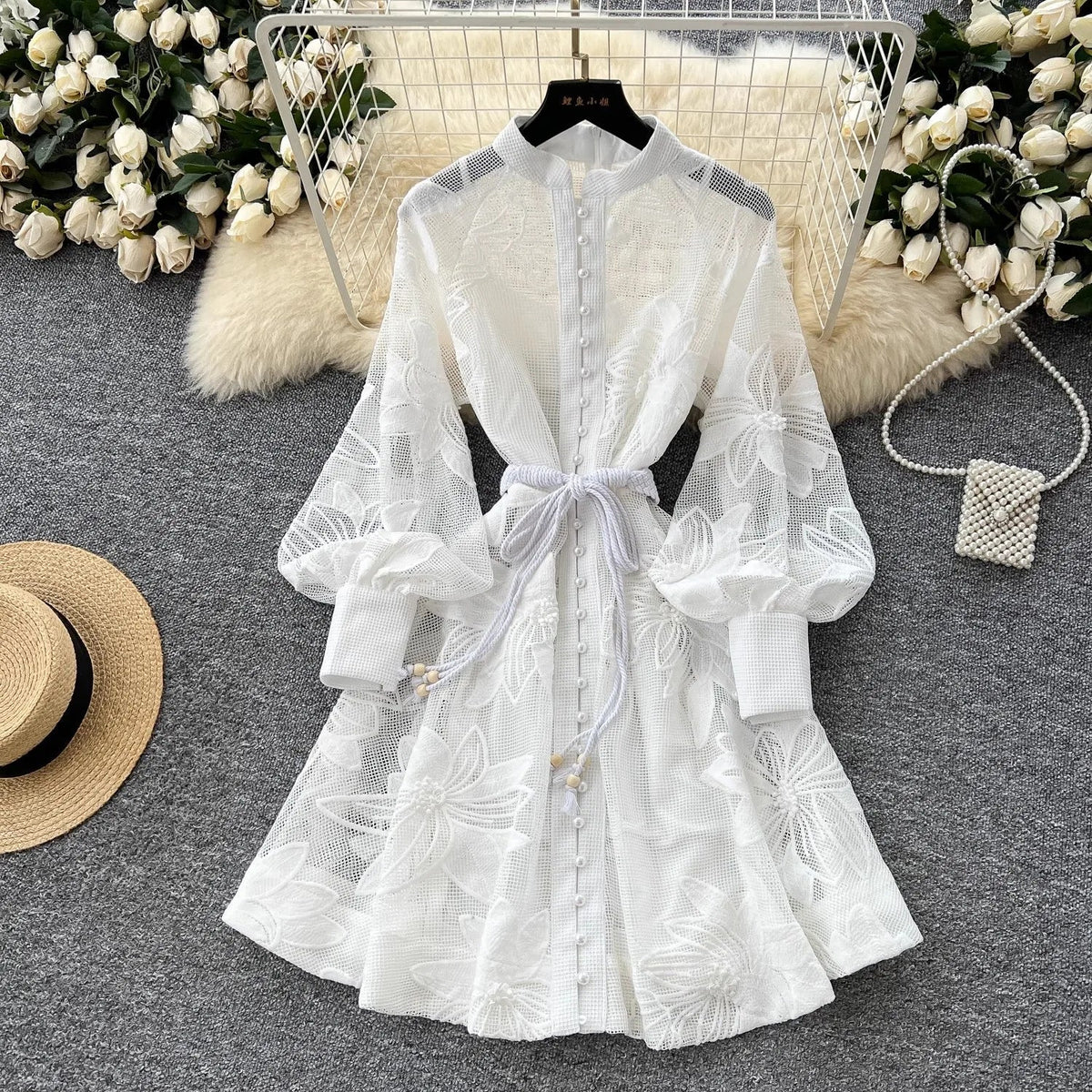 SOKYND Emilia Embroidered Lace Belted Dress DressSOKYND-202455-BLU-S-44439BlueS
