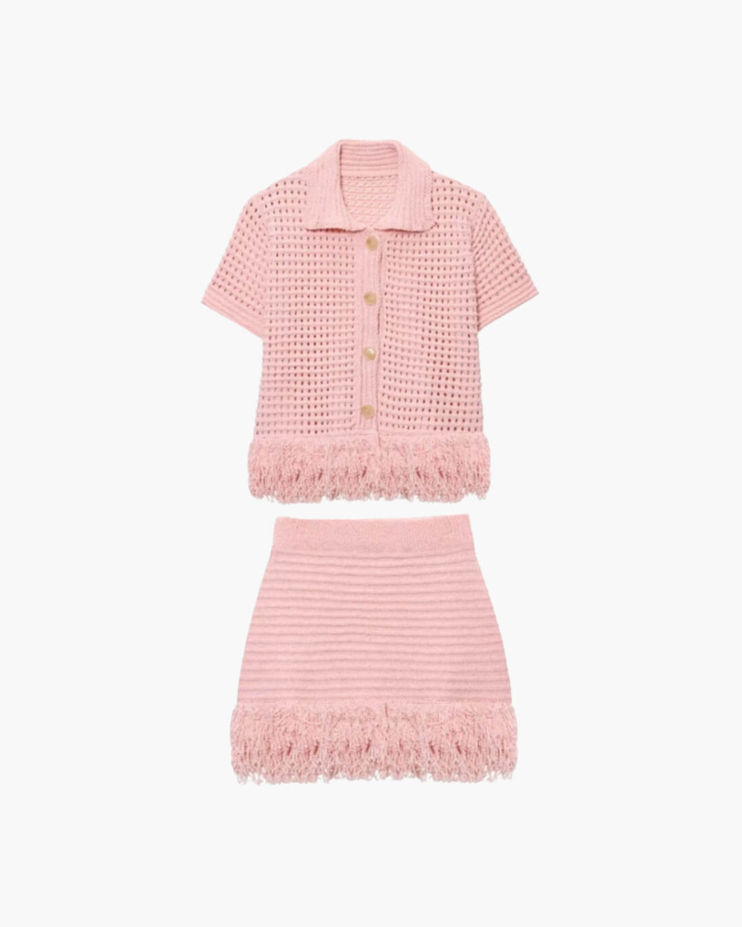 SOKYND Emily Knitted Tassel Skirt Set Matching SetsSetPink