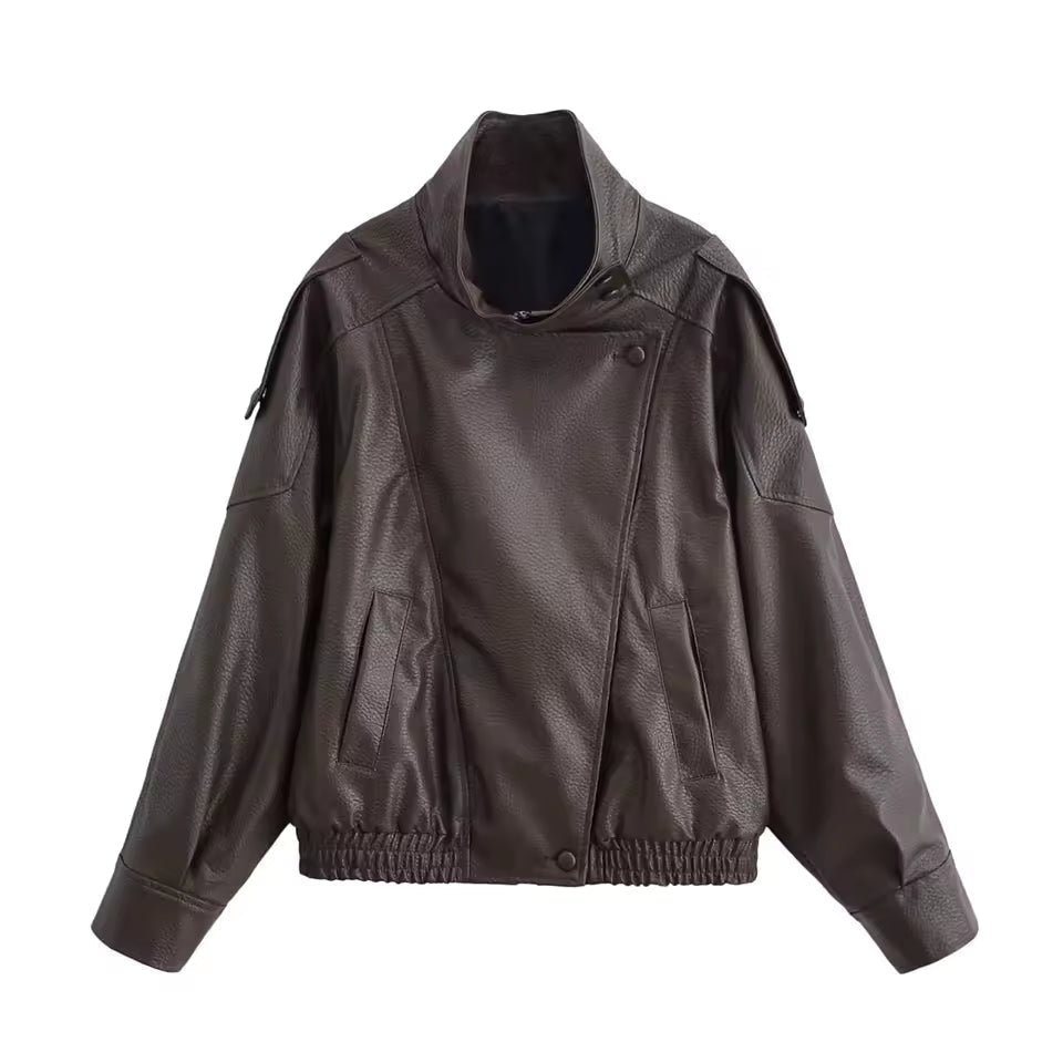 SOKYND Emma Asymmetric Button Pocket Jacket Coats & JacketsBrownXS