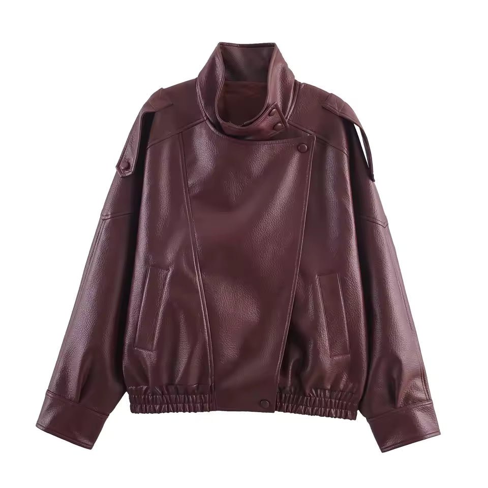 SOKYND Emma Asymmetric Button Pocket Jacket Coats & JacketsWineXS