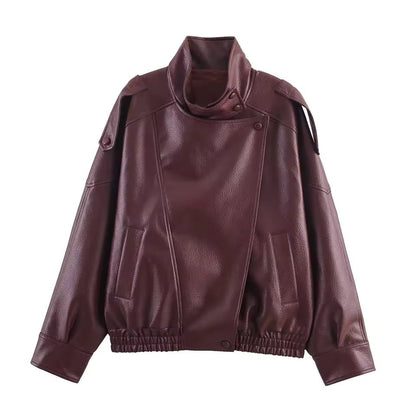 SOKYND Emma Asymmetric Button Pocket Jacket Coats & JacketsWineXS