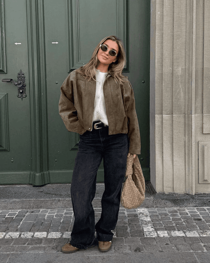 SOKYND Erica Faux Suede Bomber Jacket JacketSOKYND-248727-OLI-S-50167OliveS