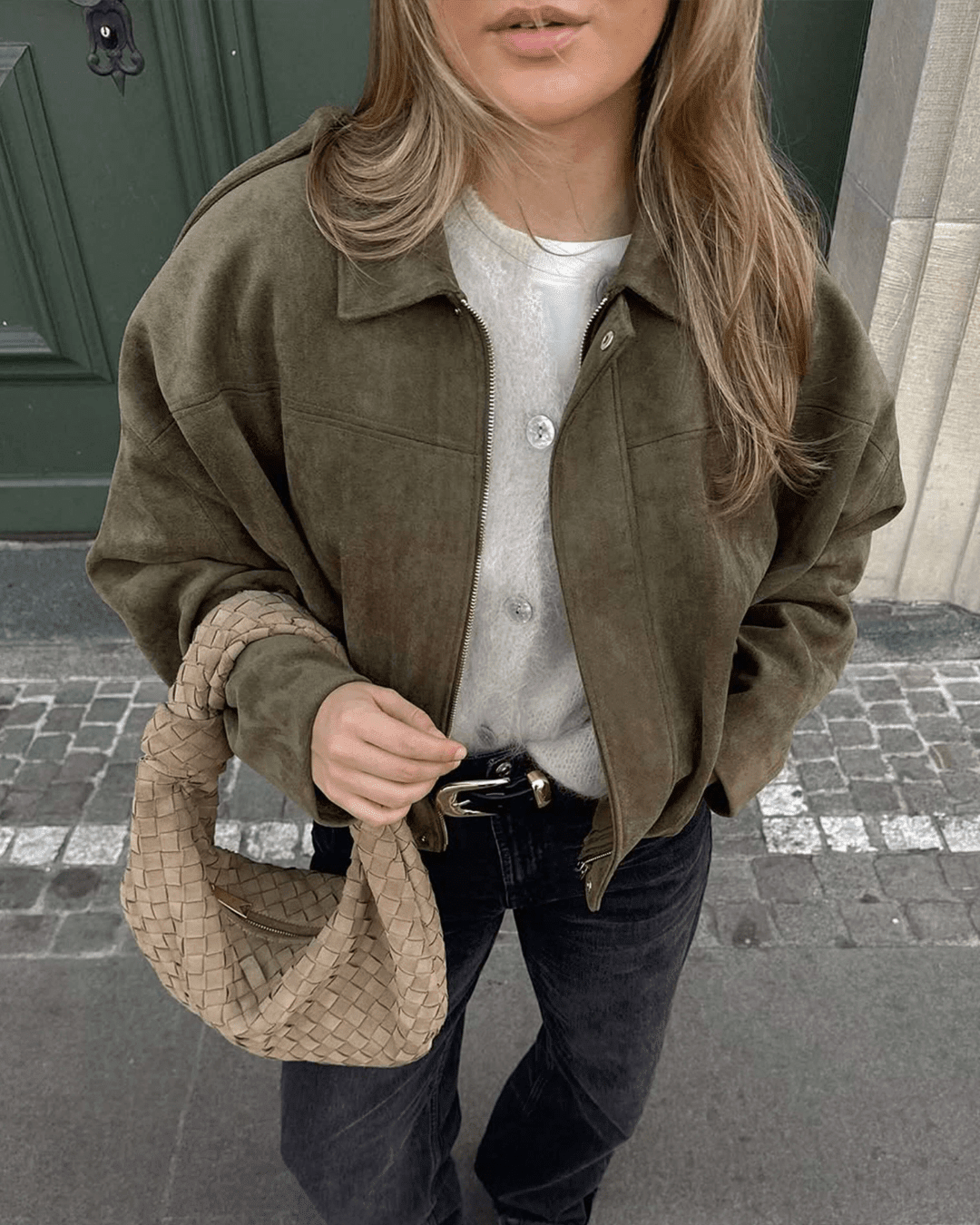 SOKYND Erica Faux Suede Bomber Jacket JacketSOKYND-248727-OLI-S-50167OliveS