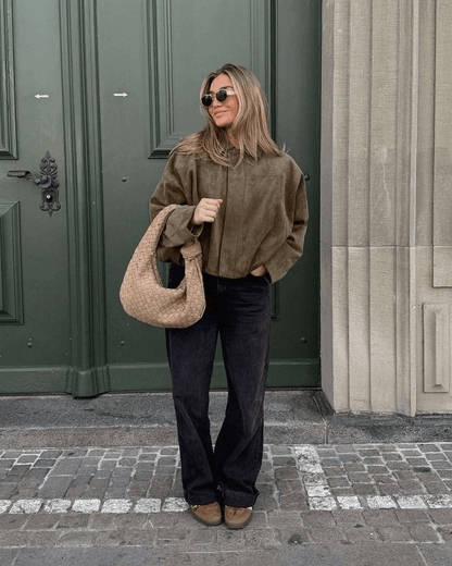 SOKYND Erica Faux Suede Bomber Jacket JacketSOKYND-248727-OLI-S-50167OliveS