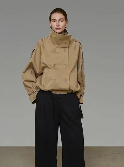 SOKYND Erica High Funnel Neck Cropped Trench Jacket JacketSOKYND-051223-BEI-L-75831BeigeL