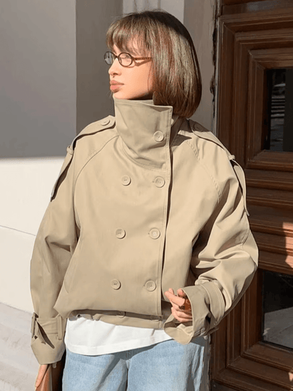 SOKYND Erica High Funnel Neck Cropped Trench Jacket JacketSOKYND-051223-BEI-M-43063BeigeM
