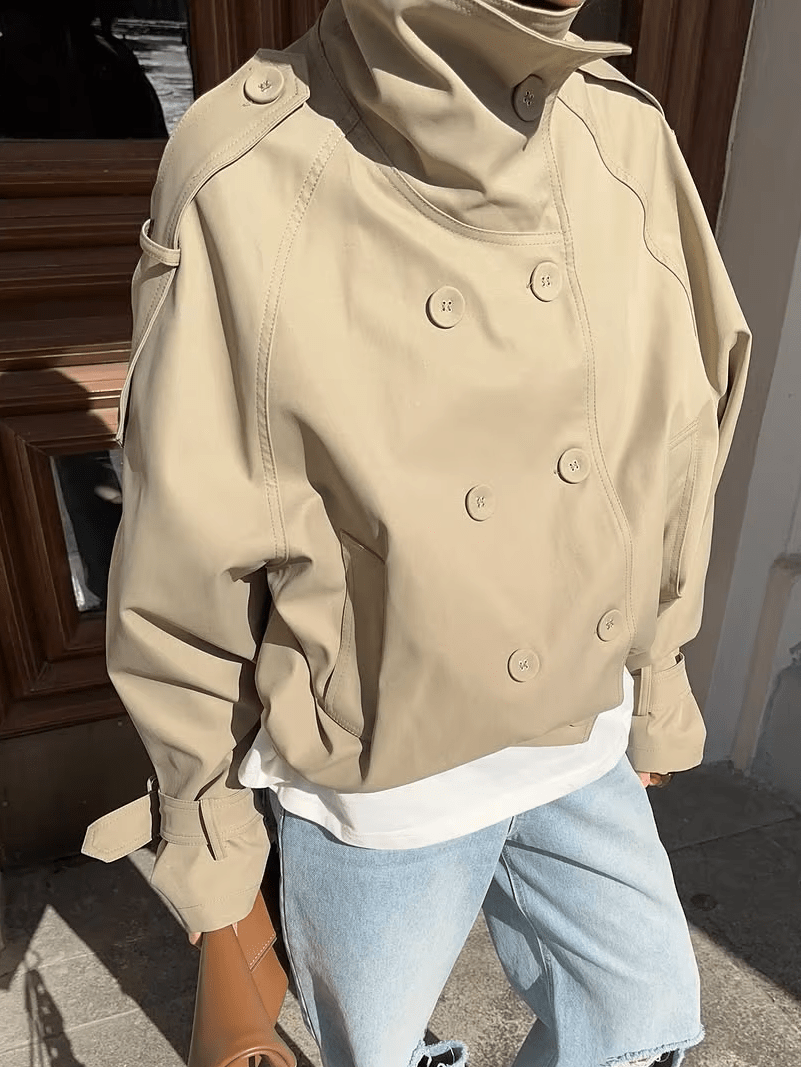 SOKYND Erica High Funnel Neck Cropped Trench Jacket JacketSOKYND-051223-BEI-S-10295BeigeS