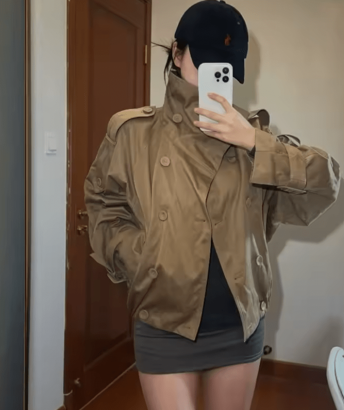 SOKYND Erica High Funnel Neck Cropped Trench Jacket JacketBrownS
