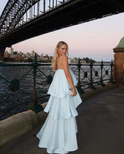 SOKYND Erica Tiered Ruffle Satin Maxi Dress DressSOKYND-216279-BLU-M-38263BlueM