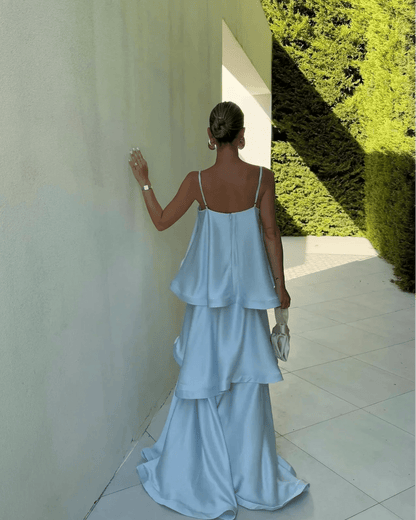 SOKYND Erica Tiered Ruffle Satin Maxi Dress DressSOKYND-216279-BLU-M-38263BlueM