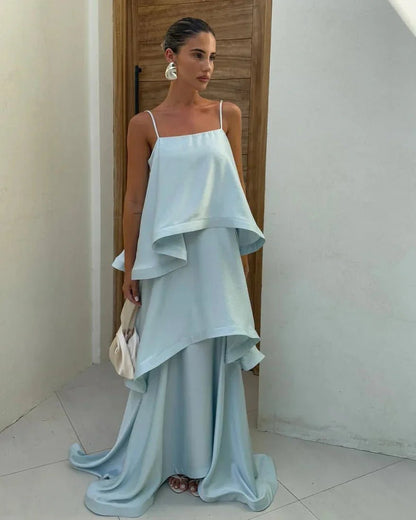 SOKYND Erica Tiered Ruffle Satin Maxi Dress DressSOKYND-216279-BLU-M-38263BlueM