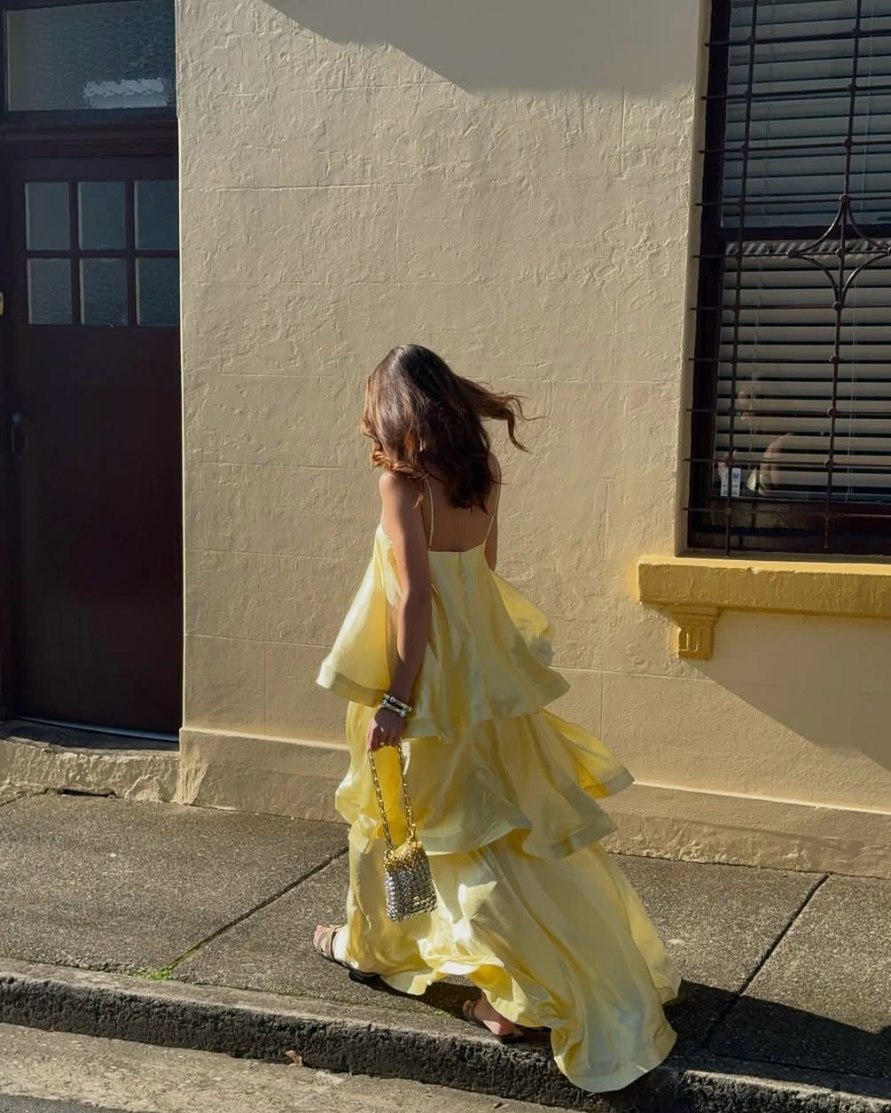SOKYND Erica Tiered Ruffle Satin Maxi Dress DressSOKYND-216279-YEL-S-69335YellowS