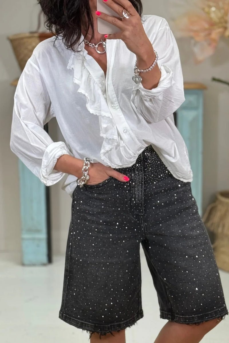 SOKYND Everly Rhinestone Denim Shorts BottomsVi1774905048120102727BlackXS