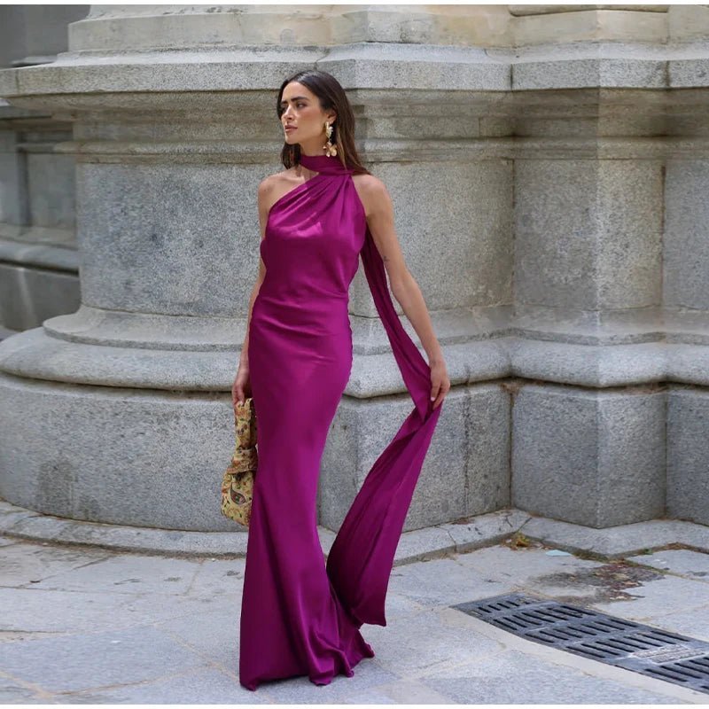 SOKYND Felicity Satin Ribbon Backless Evening Gown DressesPurpleS