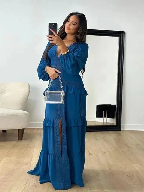 SOKYND Gemma Deep V-Neck Ruffle Maxi Dress DressesSOKYND-360279-GRE-S-39031GreenS