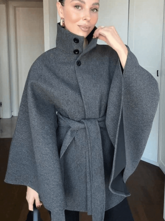 SOKYND Gina Belted Cape Jacket JacketSOKYND-543319-GRE-S-62551GreyS