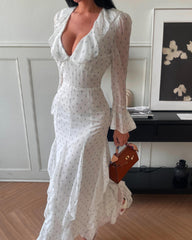 Robe maxi Gloria à volants et manches évasées