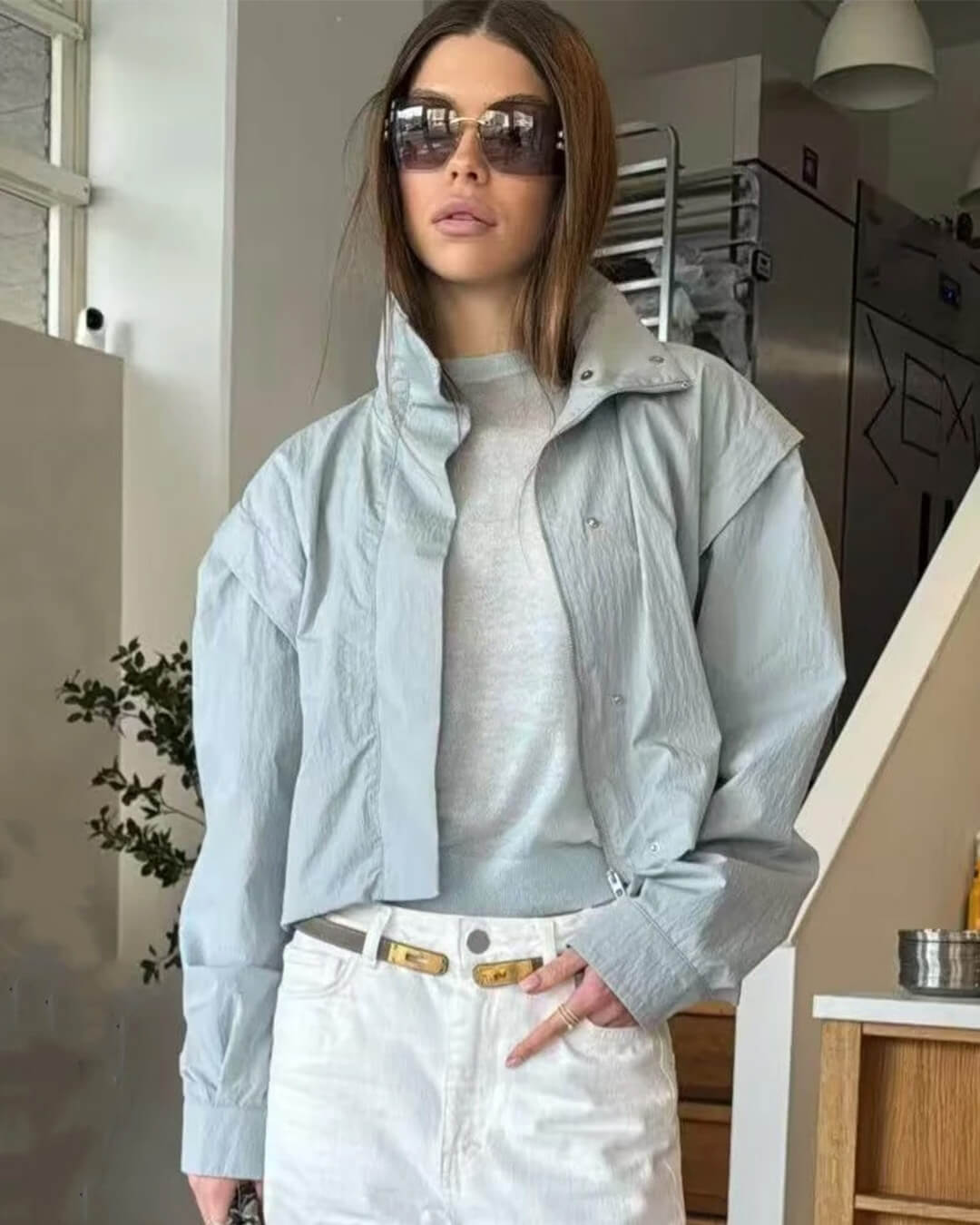 SOKYND Halia High Collar Cropped Jacket Coats & JacketsLight BlueL