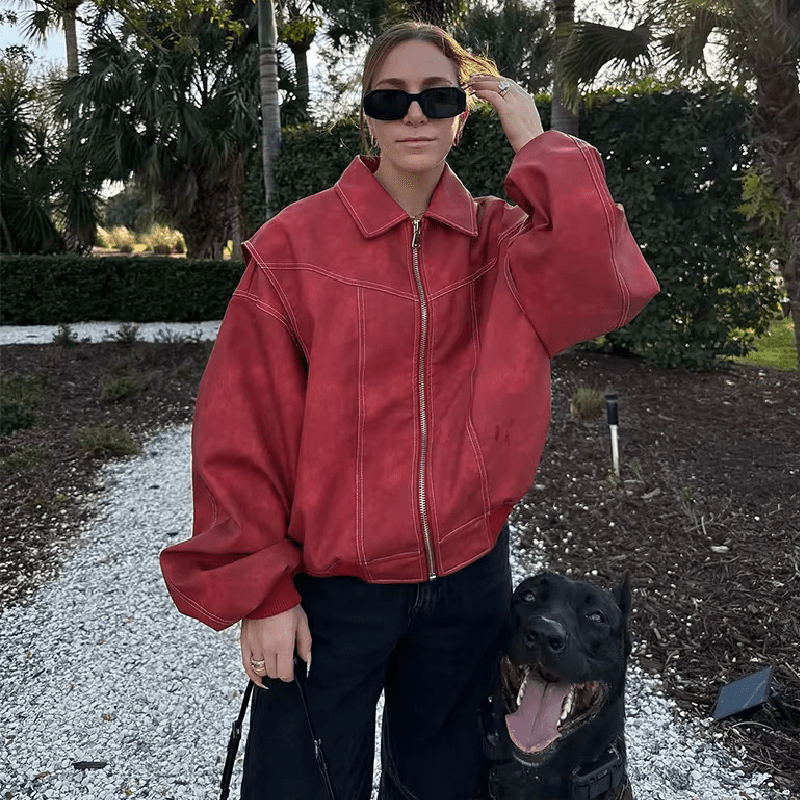 SOKYND Hanna Faux Leather Moto Jacket JacketSOKYND-502935-RED-S-39863RedS