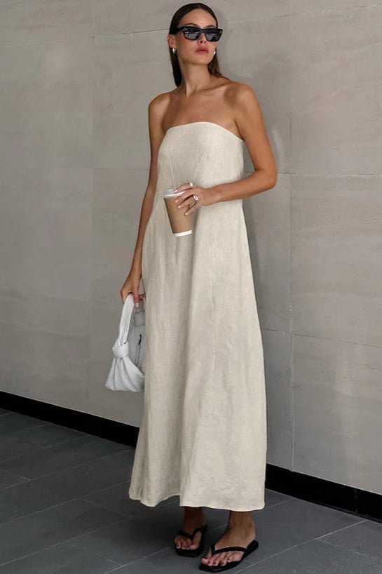 SOKYND Hannelore Strapless Backless Maxi Dress DressKhakiM